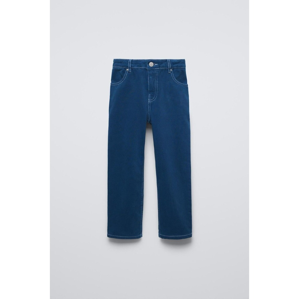 NWT‎ Zara Kids Straight Leg Pants With Topstitching Size 13-14 Blue